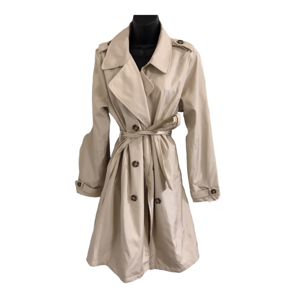 Stoosh ecru classic timeless double breasted belted trenchcoat size large new - Picture 10 of 16